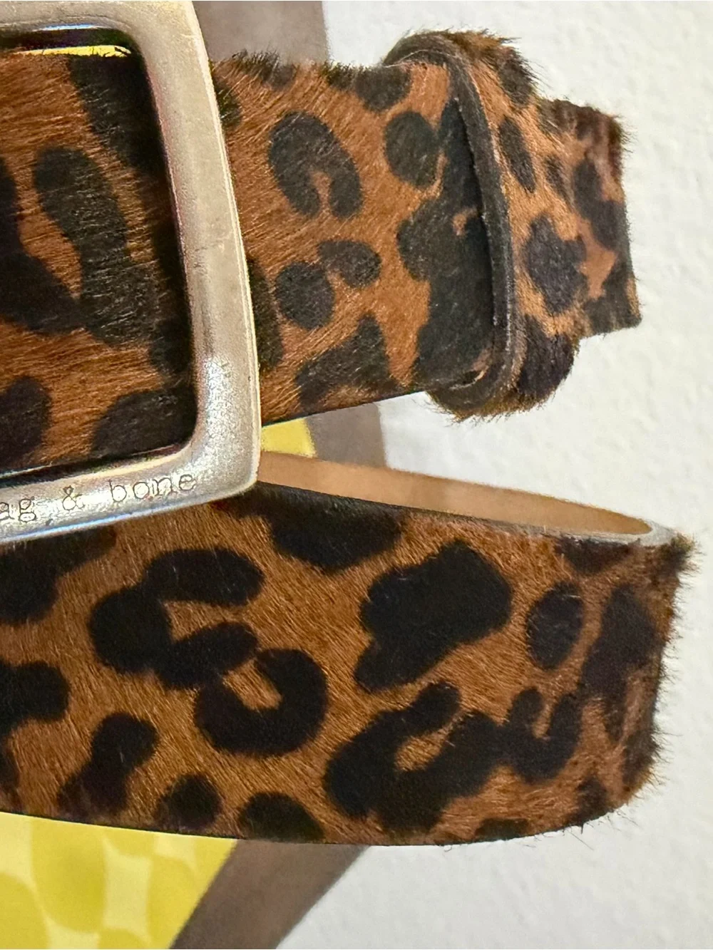 Rag & Bone Leopard Print Haircalf Belt with Silver Buckle Sz S